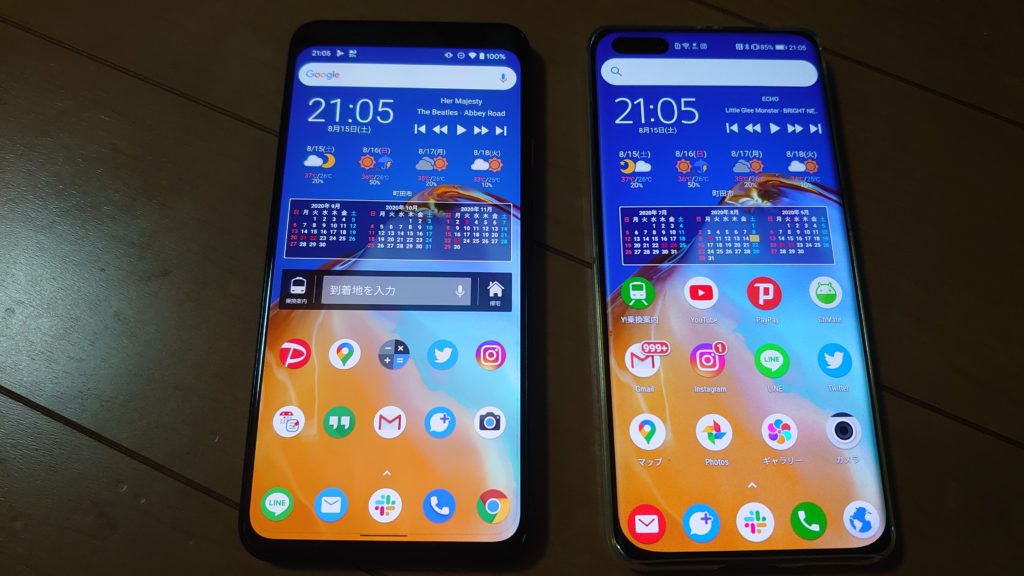 Pixel4とP40 Proの比較画像です。見た目の違いはほとんどありません。