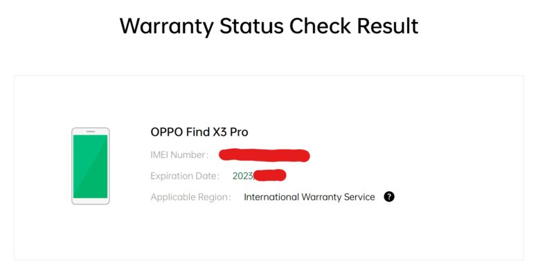 OPPO Find X3 Proのグローバル版（CPH2173）がOPPO国際保証サービス対応かどうかの公式サイト確認画面。