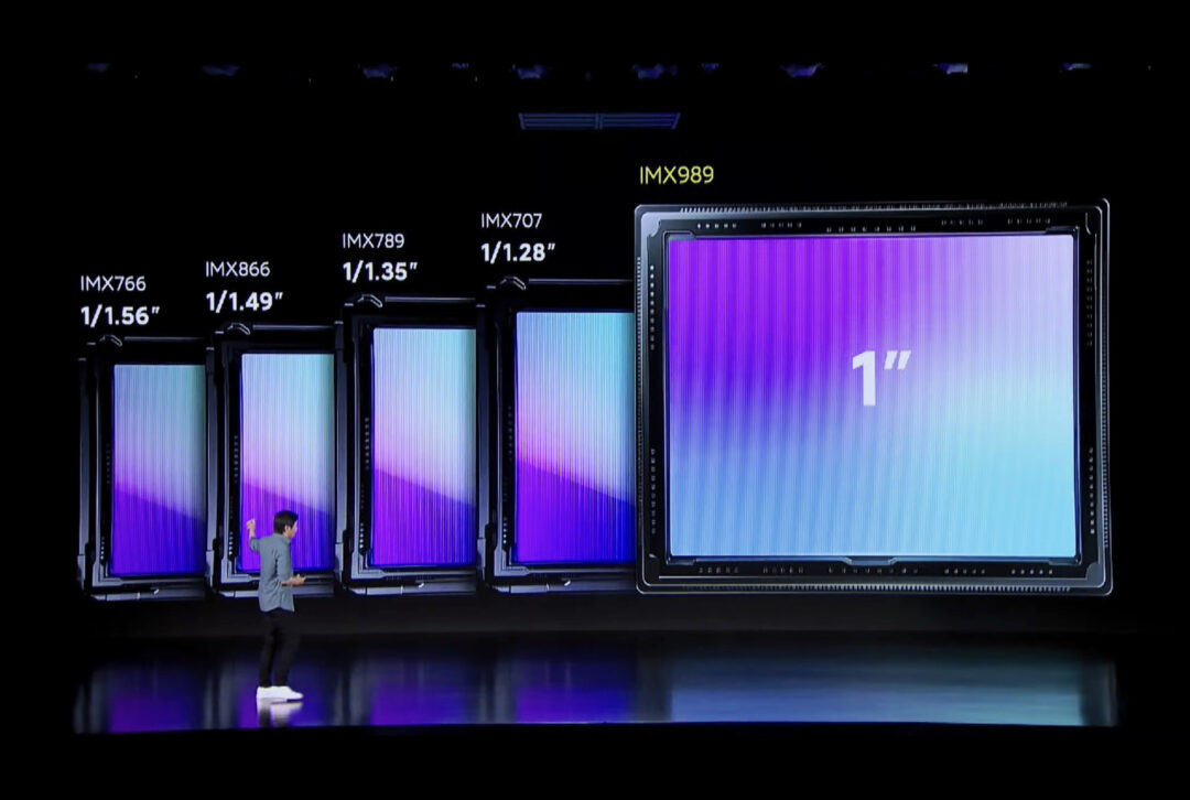 Xiaomi 12s Ultraの発表会画像。ソニー製1インチセンサーIMX989。他のセンサーとの比較。