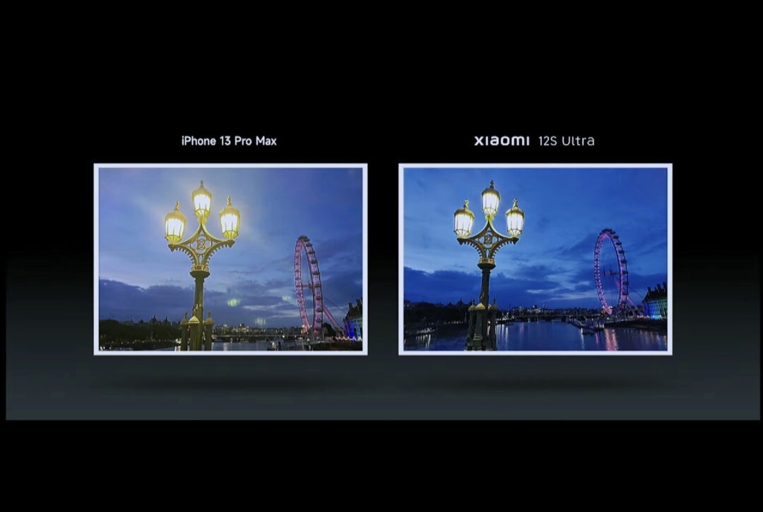 Xiaomi 12s Ultraの発表会画像。iPhone13 Pro Maxとの撮影画像比較。