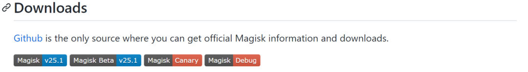 Magisk公式サイトのダウンロード画面。