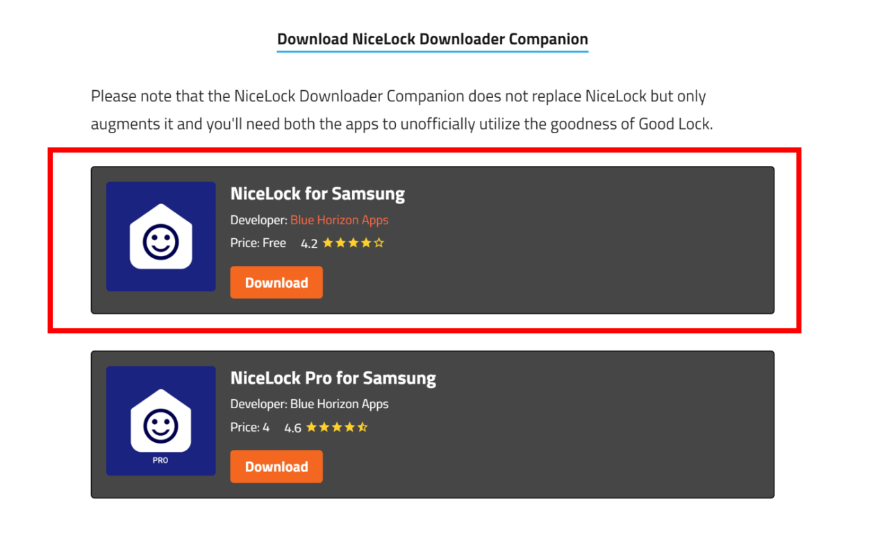NiceLock for Samsungのダウンロード画面。